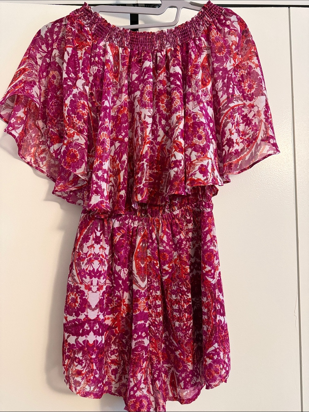 Show Me Your MuMu Pink Floral Off-Shoulder Romper, XS